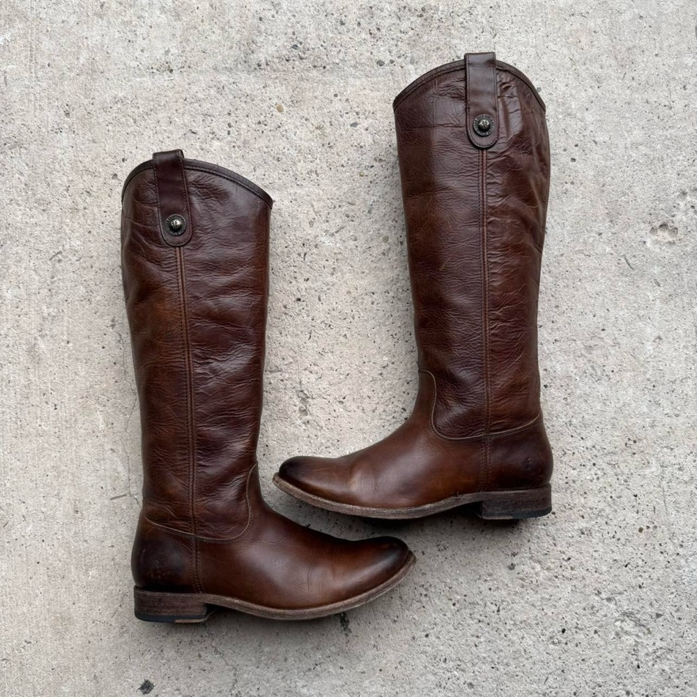 Frye Melissa Button tall riding boots in brown leather